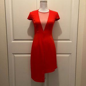 Elisabetta Franchi Mesh Plunge V-Neck Cap-Sleeve Dress